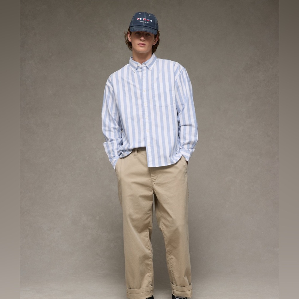 NWT American Eagle Outfitters Blue and White Striped Shirt - Picture 7 of 8
